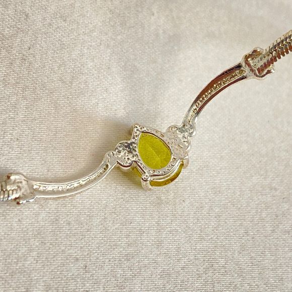 Demi Parure Necklace Bracelet Yellow Teardrop & Rhinestones On Silver Tone Chain - Picture 12 of 15